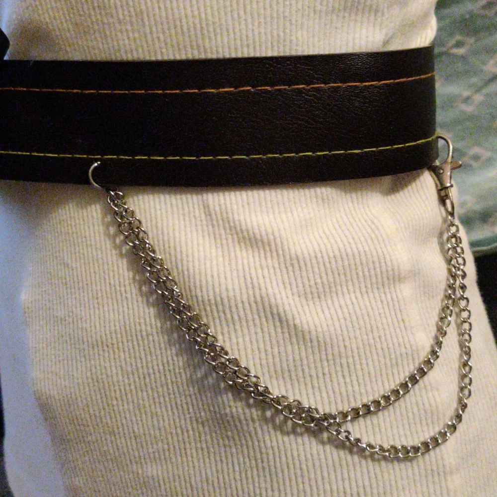Brown Faux Leather Belt with chain